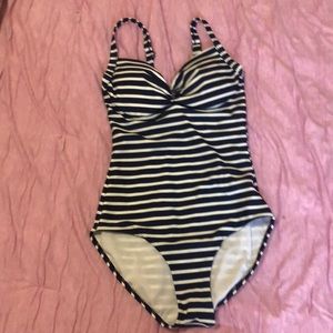Sun Seeker nautical one piece swimsuit. Adjustable straps. Larger cup size.
